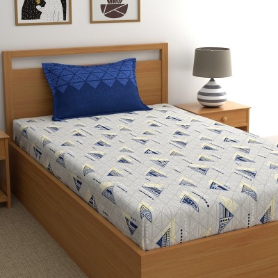 Home Ecstasy 140 TC Cotton Single Geometric Flat Bedsheet(Pack of 1, Blue)