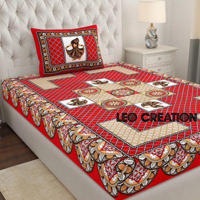 Leo Creation Cotton Single Flat 144 TC Jaipuri Prints Bedsheet(Pack of 1, Red, Beige, Black, Brown, Light Brown)