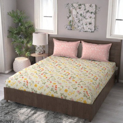 Saarvi creation Cotton, Microfiber Double, Queen Fitted (Elastic) 300 TC Printed Bedsheet(Pack of 1, Multicolor)