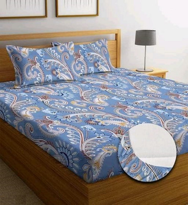 TerryFox 260 TC Cotton Double Printed Fitted (Elastic) Bedsheet(Pack of 1, Multicolor)