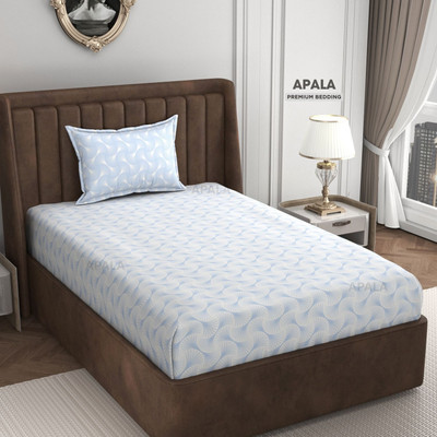 Apala 280 TC Microfiber Single Self Design Flat Bedsheet(Pack of 1, White & Blue)