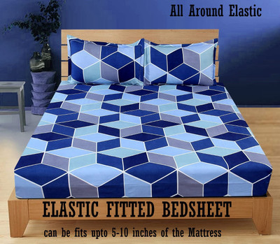 Amrange 210 TC Cotton King Checkered Fitted (Elastic) Bedsheet(Pack of 1, Multicolor)