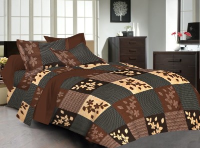 SPANGLE 144 TC Microfiber Double Floral Flat Bedsheet(Pack of 1, Brown)