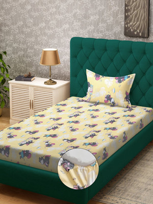 Klotthe 400 TC Cotton Single Printed Fitted (Elastic) Bedsheet(Pack of 1, Yellow)