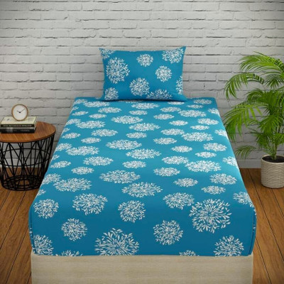 TYLORSTYLE 160 TC Polycotton Single Printed Flat Bedsheet(Pack of 1, BLUE (Faroji))