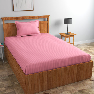 Homefab India Cotton Single Flat 140 TC Striped Bedsheet(Pack of 1, Baby Pink)