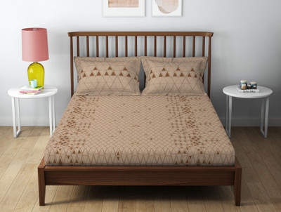 SPACES 132 TC Cotton Queen Printed Flat Bedsheet(Pack of 1, Brown)
