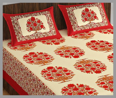 JAIPUR PRINTS Cotton Double Flat 160 TC Jaipuri Prints Bedsheet(Pack of 1, Red)