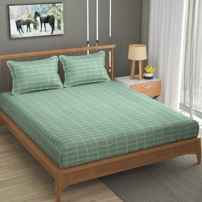 BELEZA FURNISHING Cotton Double Flat 144 TC Checkered Bedsheet(Pack of 1, Green)