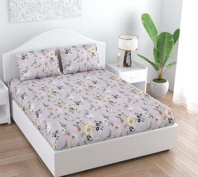HOMYBEES 220 TC Cotton Double Abstract Fitted (Elastic) Bedsheet(Pack of 1, Multicolor7)