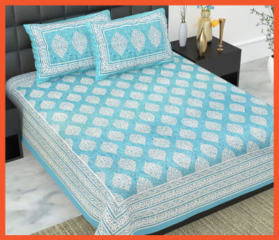 BedZone Cotton Double Flat 240 TC Jaipuri Prints Bedsheet(Pack of 1, Grey)