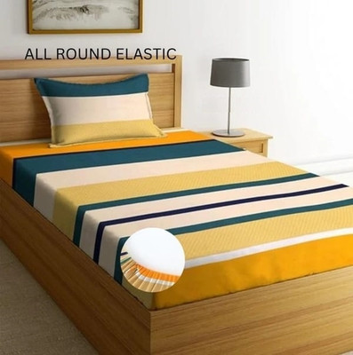 yatin fab 220 TC Cotton Single Printed Fitted (Elastic) Bedsheet(Pack of 1, ylow)