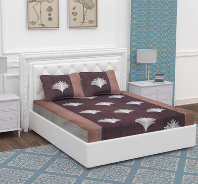 BEVI Microfiber Double Flat 300 TC Floral Bedsheet(Pack of 1, Brown)