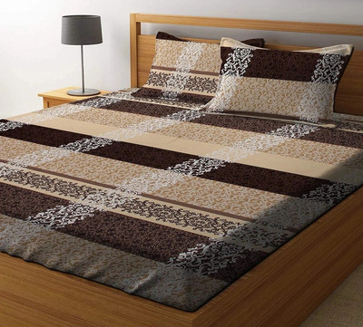 BEVI 280 TC Microfiber Single Printed Flat Bedsheet(Pack of 1, Gold)