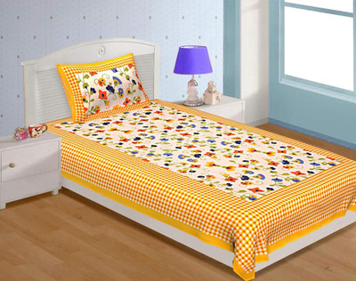 LAPNOR Cotton Single Flat 144 TC Printed Bedsheet(Pack of 1, Yellow)
