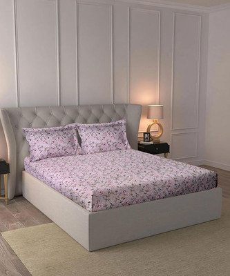 well decor Cotton King Fitted (Elastic) 104 TC Printed Bedsheet(Pack of 1, Light Purple)