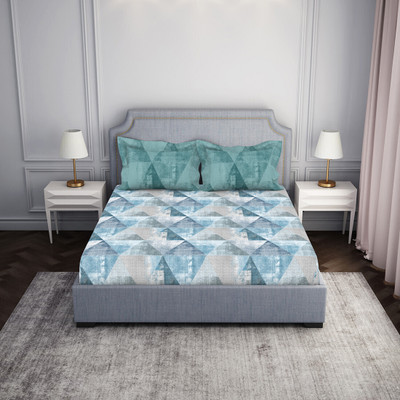 SPACES 144 TC Cotton King Paisley Fitted (Elastic) Bedsheet(Pack of 1, Dark Grey)