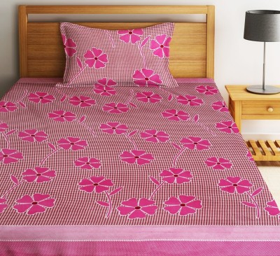 Fashion String 120 TC Microfiber Single Floral Flat Bedsheet(Pack of 1, Flamingo Pink)