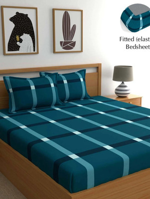 ABC Cotton King Fitted (Elastic) 250 TC Printed Bedsheet(Pack of 1, RED 0, COFFEE 0)