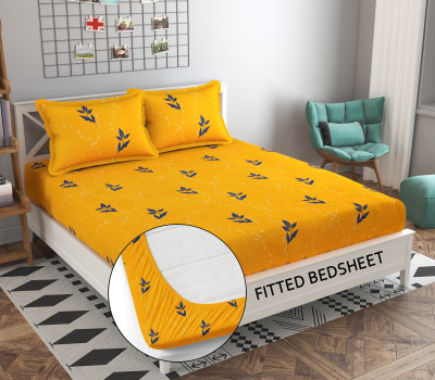 OLDENNA Microfiber Double Fitted (Elastic) 250 TC Floral Bedsheet(Pack of 1, MANGO FLOWER)