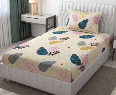 Decent Home 140 TC Polycotton Single Abstract Flat Bedsheet(Pack of 1, White 1 Single Bedsheet with 1 Pillow cover)