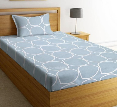 RUSTIC LINEN 144 TC Microfiber Single Printed Flat Bedsheet(Pack of 1, Light Grey:White)
