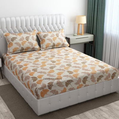 Prosperous Microfiber King Fitted (Elastic) 220 TC Floral Bedsheet(Pack of 1, Peach)