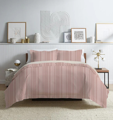 AtoZ Cotton King Flat 210 TC Striped Bedsheet(Pack of 1, Light Terracotta)