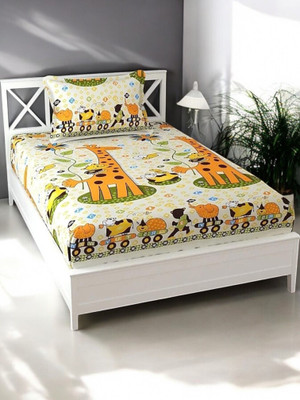HOMYBEES Cotton Single Fitted (Elastic) 300 TC Abstract Bedsheet(Pack of 1, MULTI-8)