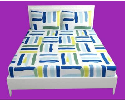 SHVERIRA STYLE Cotton Double Fitted (Elastic) 220 TC Printed Bedsheet(Pack of 1, White)