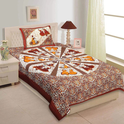 SOFTCOT Cotton Single Flat 144 TC Jaipuri Prints Bedsheet(Pack of 1, Multicolor)