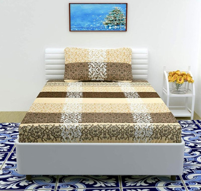 TOZO SHINE 210 TC Microfiber Single Printed Flat Bedsheet(Pack of 1, Cream)