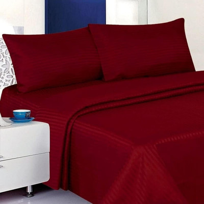 FINBIN Cotton Double Flat 240 TC Striped Bedsheet(Pack of 1, Maroon)
