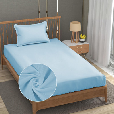 The Little Big Store 250 TC Microfiber Single Solid Fitted (Elastic) Bedsheet(Pack of 1, Blue)