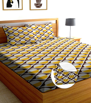 BLUEDOT Microfiber Double Fitted (Elastic) 242 TC Printed Bedsheet(Pack of 1, Multicolor)