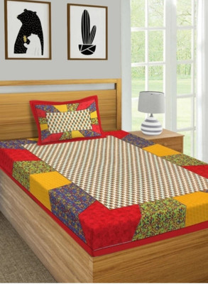 SOFTHUB Cotton Single Flat 144 TC Jaipuri Prints Bedsheet(Pack of 1, Multicolor)