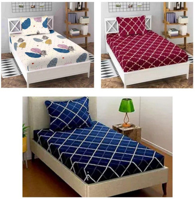 kaku handloomm Cotton Single Flat 104 TC 3D Printed Bedsheet(Pack of 3, Pink, Blue, Grey)