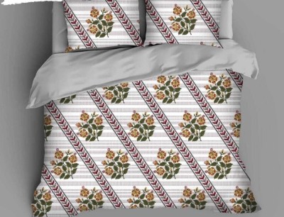TINDLER KNOTS 160 TC Cotton Double Printed Flat Bedsheet(Pack of 1, Beige Leaves, White Multicolor)