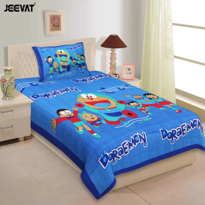 Jeevat 144 TC Cotton Single Cartoon Flat Bedsheet(Pack of 1, Blue)