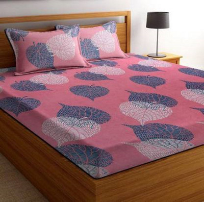 Zenkart Cotton Double Fitted (Elastic) 250 TC Floral Bedsheet(Pack of 1, Pink-02)