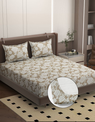 BELVOSTUM Microfiber Double Fitted (Elastic) 250 TC Floral Bedsheet(Pack of 1, Grey)