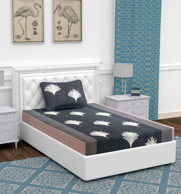 BEVI Microfiber Single Flat 280 TC Floral Bedsheet(Pack of 1, Black)