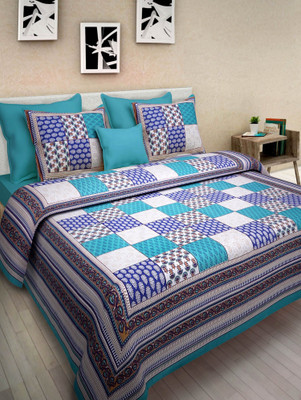 E ELMA Cotton Double Flat 210 TC Animal Bedsheet(Pack of 1, Blue)