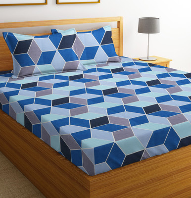 VAS COLLECTIONS 144 TC Microfiber Double Abstract Flat Bedsheet(Pack of 1, Blue)