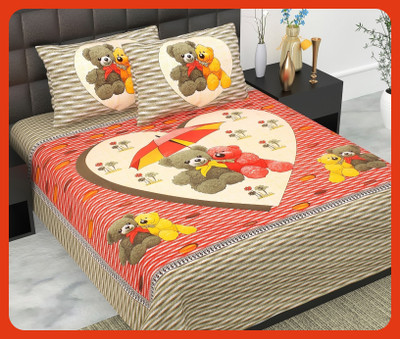BedZone Cotton Double Flat 240 TC Jaipuri Prints Bedsheet(Pack of 1, Grey)