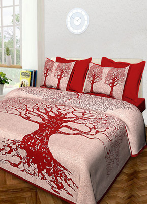 PALANG SHOBHA Cotton Double Flat 220 TC Jaipuri Prints Bedsheet(Pack of 1, Red, White)