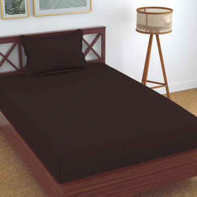 Homefab India Cotton Single Flat 140 TC Striped Bedsheet(Pack of 1, Brown)