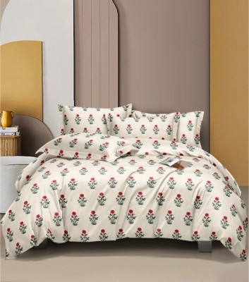 Nanki's 180 TC Polycotton King Printed Fitted (Elastic) Bedsheet(Pack of 1, Beige, Red, Green, White)