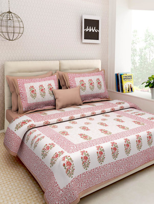 KANDY SHOP Cotton King Flat 144 TC Jaipuri Prints Bedsheet(Pack of 1, Brown)