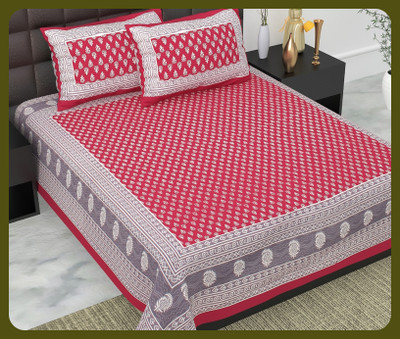 BedZone Cotton Double Flat 240 TC Jaipuri Prints Bedsheet(Pack of 1, Maroon)
